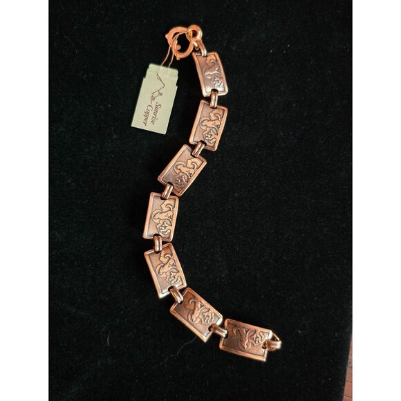 Sunrise Copper Jewelry - Vintage Sunrise Copper Native American Panel Link Bracelet Howling Wolf Design